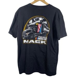 Mack Trucks NASCAR Official Hauler Graphic T-Shirt Mens Large Black Cotton Tee